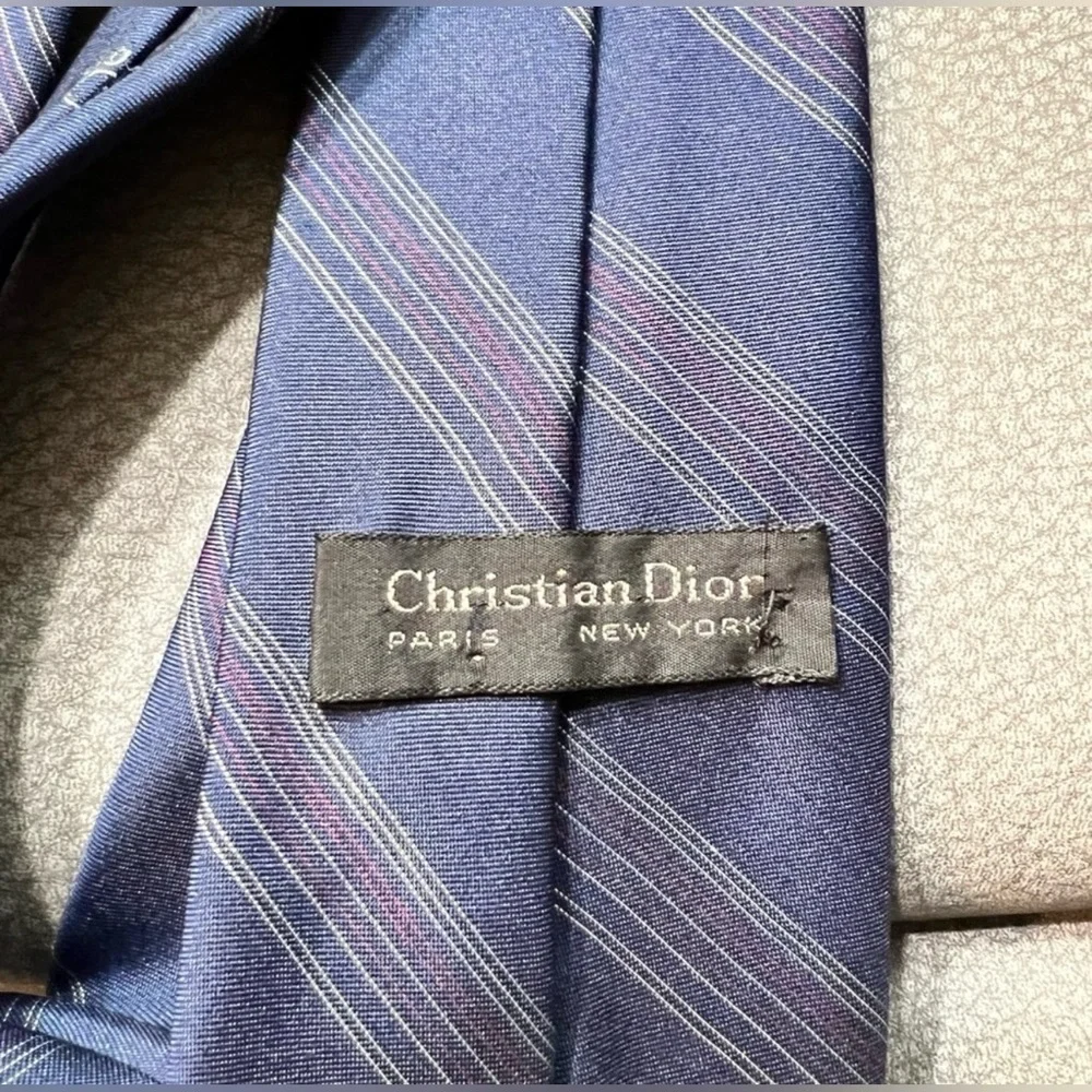 Vintage Christian Dior   Blue and Red Striped Tie